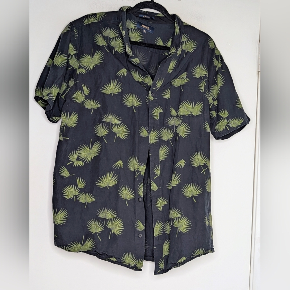 Roark  • Palm Leaves SS Button Down Shirt , Organic Cotton/ Linen men's XL